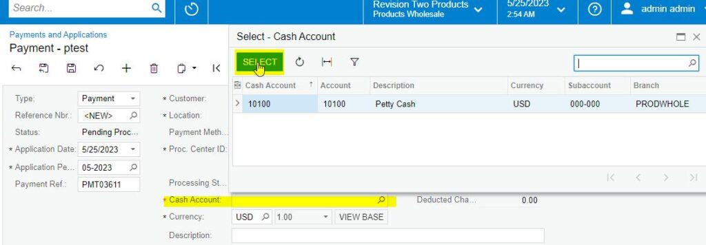 Cash Account from Payments and Application