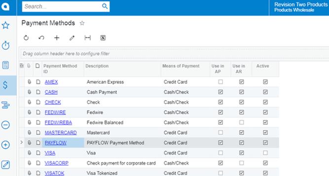Payment Methods Screen