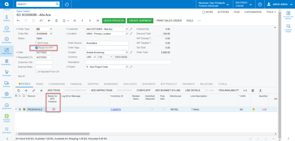 Configure BYP with the check box enable in the BYP browse