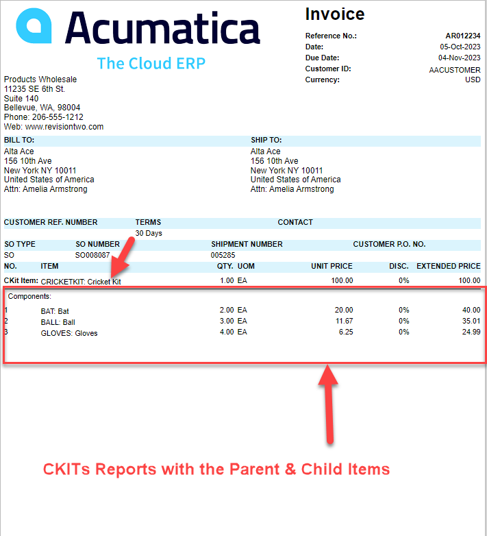 Invoice Preview with Parent and Child Items