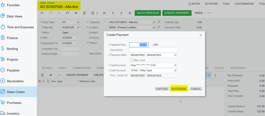 Authorize Action at Sales Order Screen