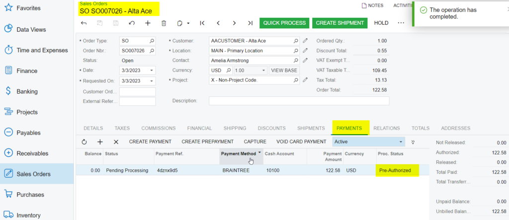 Authorize Action at Sales Order Screen