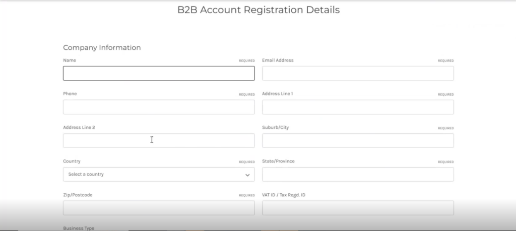 B2B Account Registration Details Form