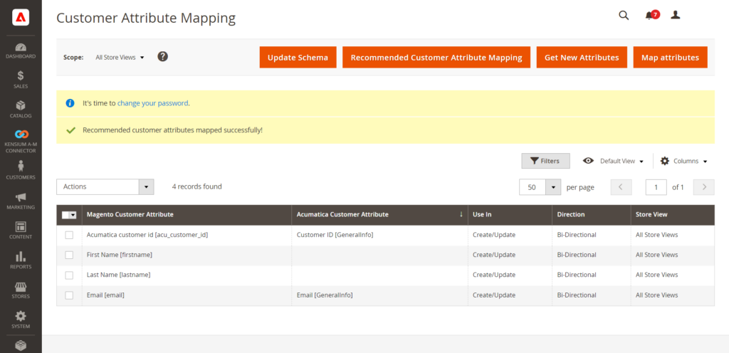 Default values on recommended customer attribute mapping