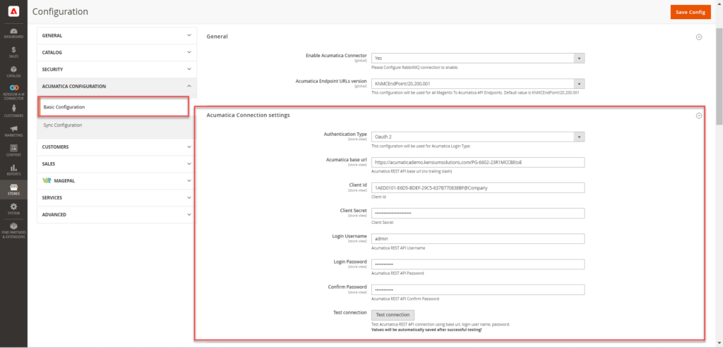 The Basic Configuration Screen in Magento
