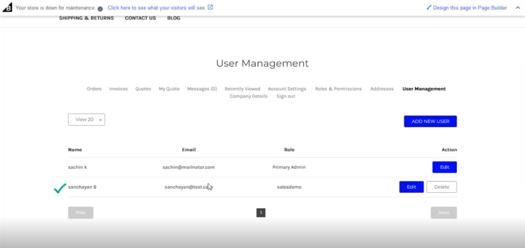 User added under the User Management in the Front end
