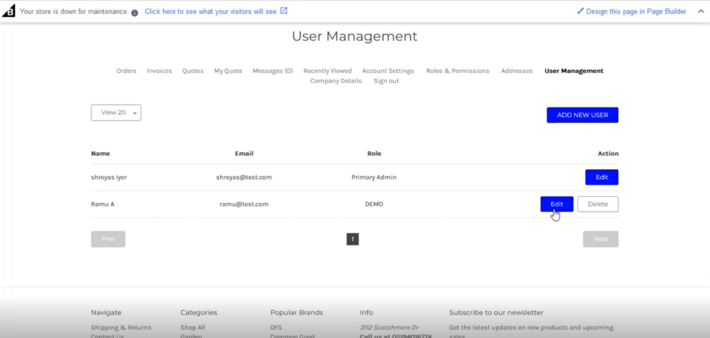 User displayed under User Management