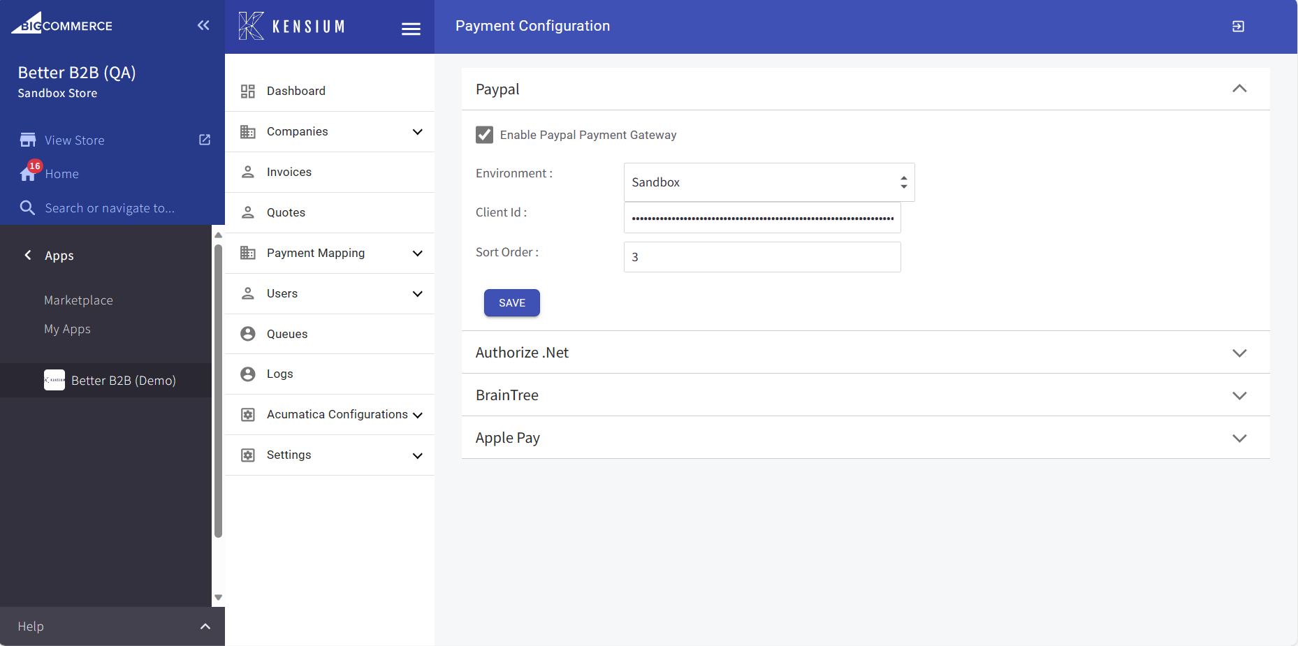 Payment Configuration page