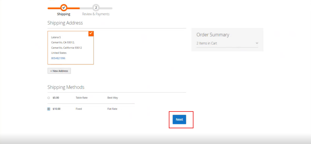 click on Next from the Shipping screen