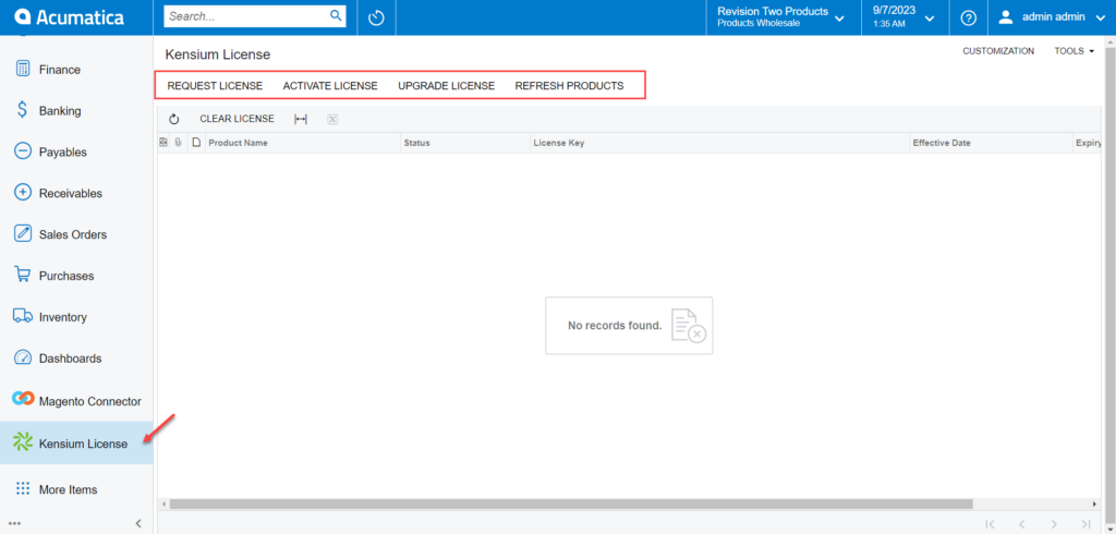 License Screen paypal invoicing