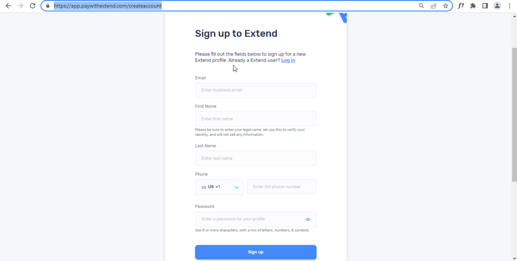 Create an account with Extend