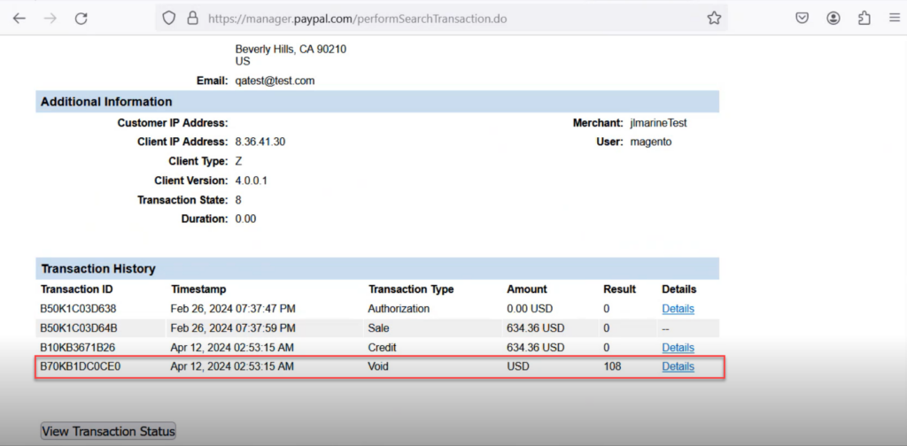 Void Transaction in PayPal Transaction History